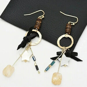 18k Citrine Dangle Earring Natural Stone Abalone